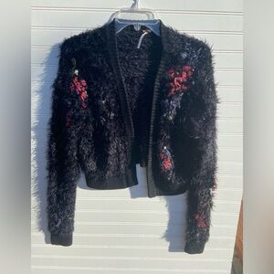 Free People Embroidery Knit Floral Cropped Sweater